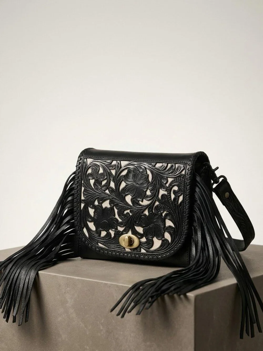 American Darling Boho Noir Fringe Crossbody Satchel